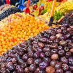 Displays of olives and more in the Tangier Medina