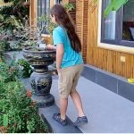 Boy finds a clue during an outdoor scavenger hunt