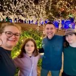 Family of four with holiday lights in Fukuoka, Japan