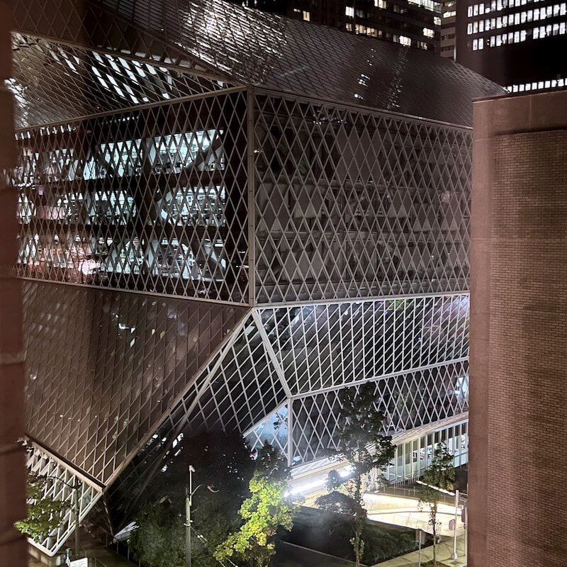 View of Seattle Central Public Library from the Kimpton